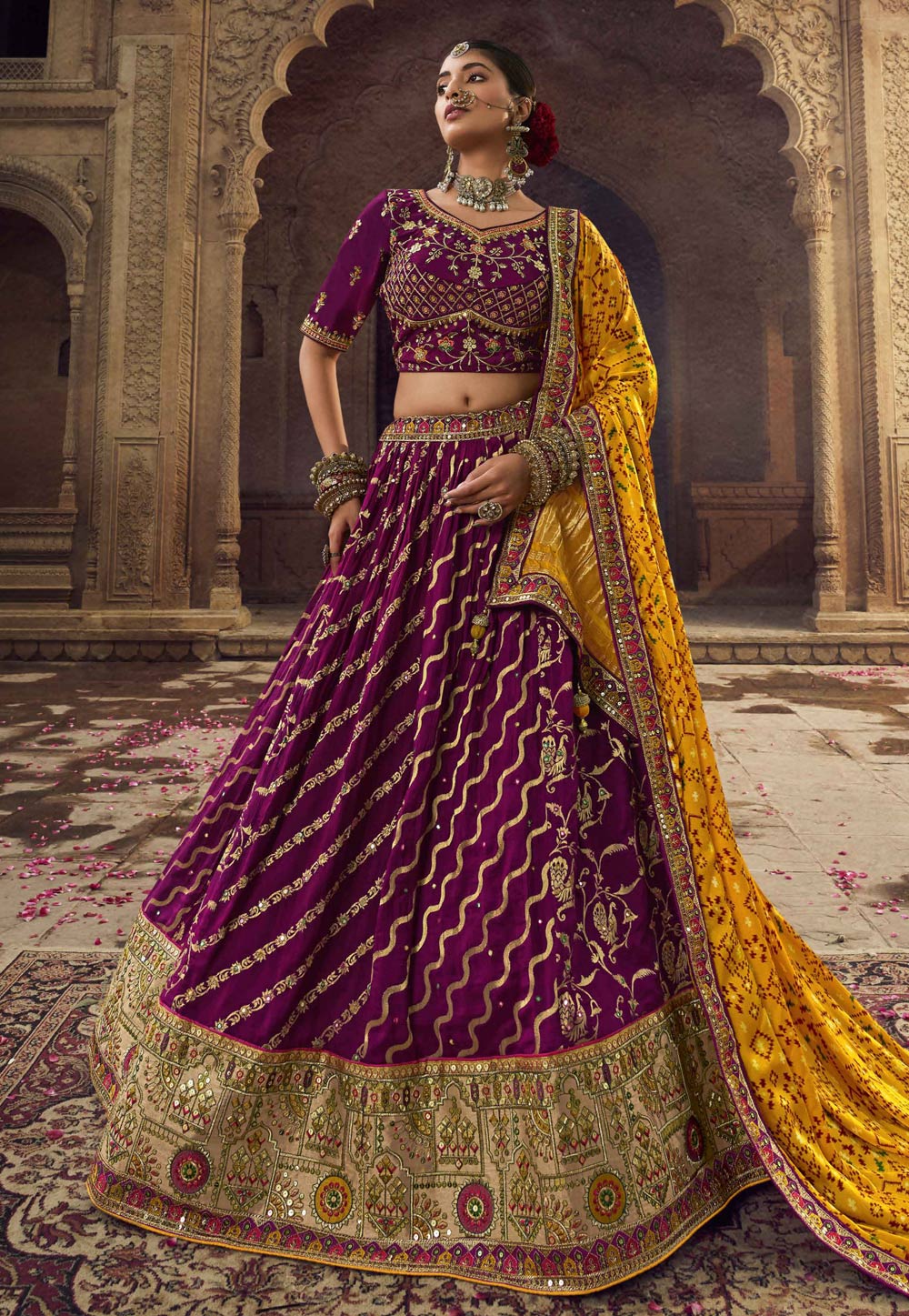 Purple Jacquard Silk Wedding Lehenga For Bridal – Gunj Fashion