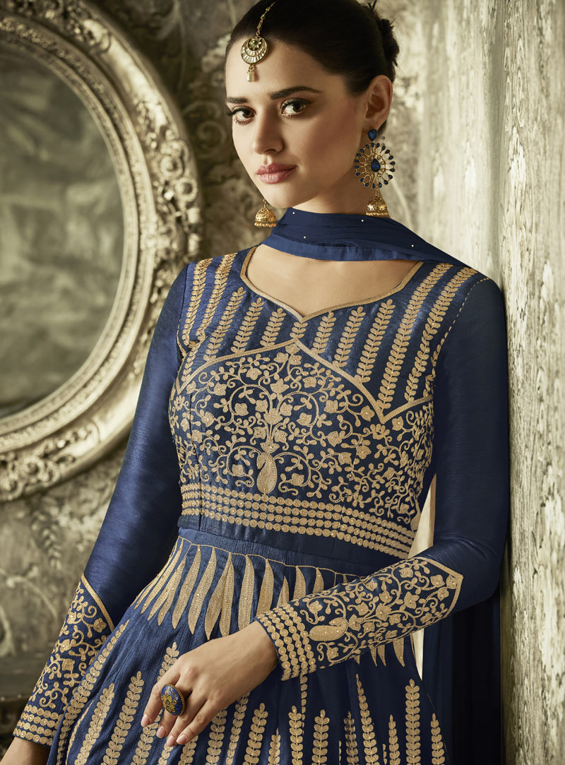 Blue color silk Indian wedding wear anarkali 1004
