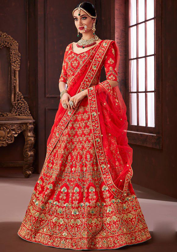 Buy Red color heavy work Indian wedding lehenga in UK, USA and Canada |  Party wear lehenga, Indian bridal dress, Indian wedding outfits