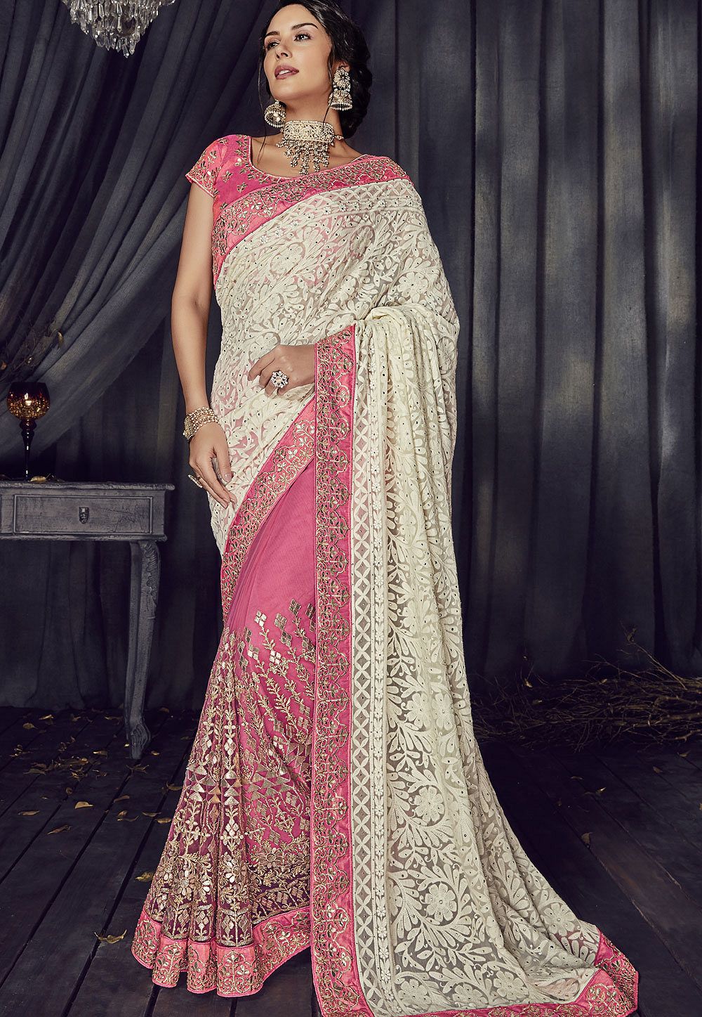 off white party wear saree