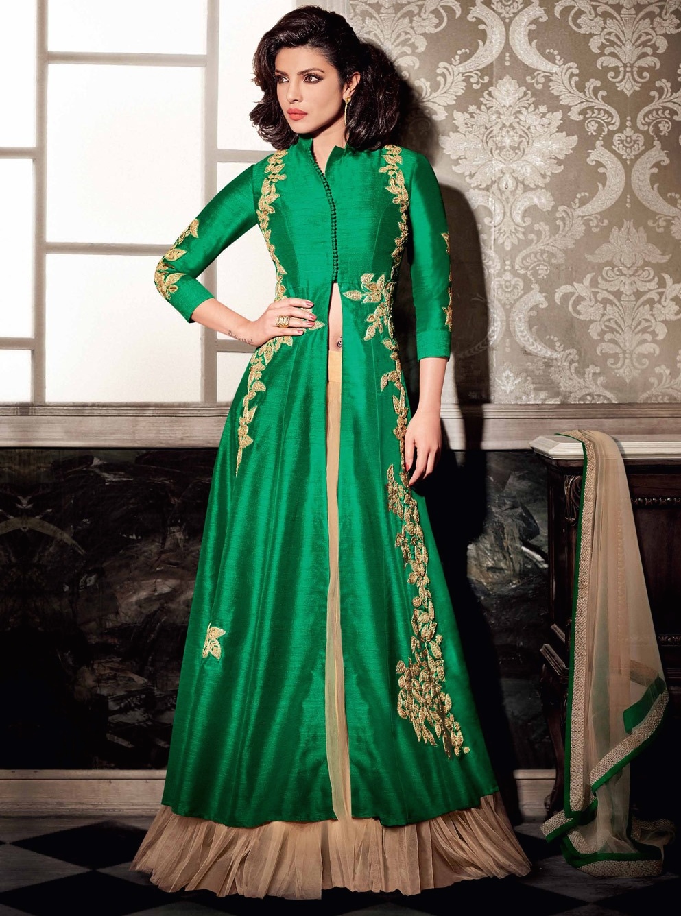 Buy Priyanka Chopra green color lehenga style wedding wear anarkali in ...