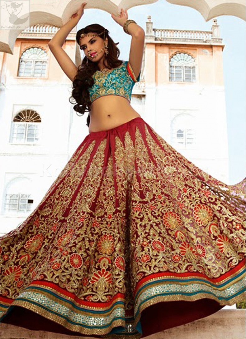 lehenga choli red and green