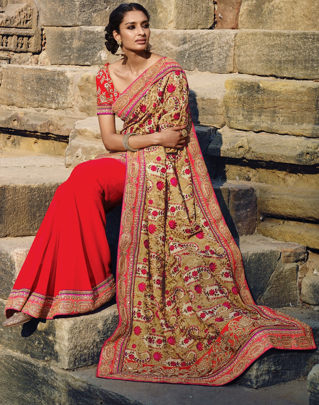 Designer Saris online shopping in USA UK Canada|Buy Red and Beige color ...