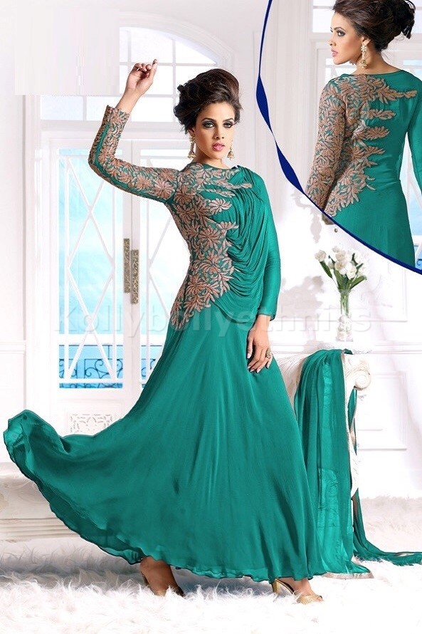 peacock green gown