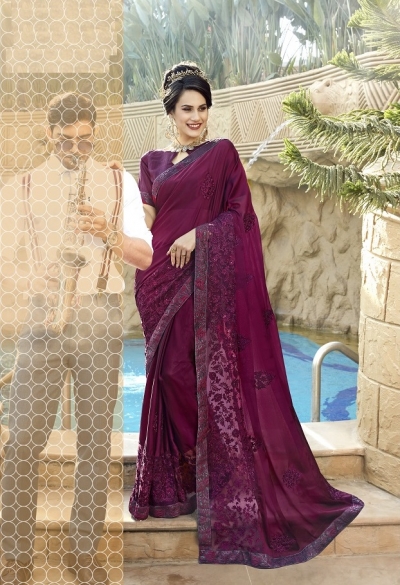 Wine designer fancy party wear saree 75013