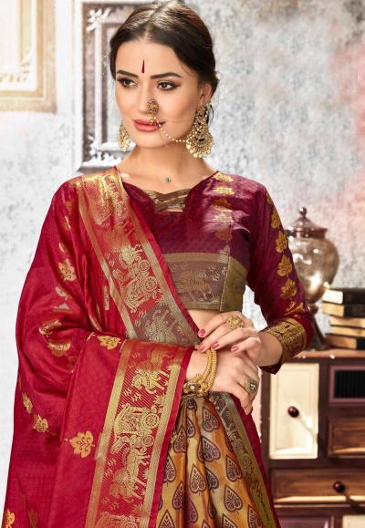 Maroon kanjivaram festival wear saree 68175