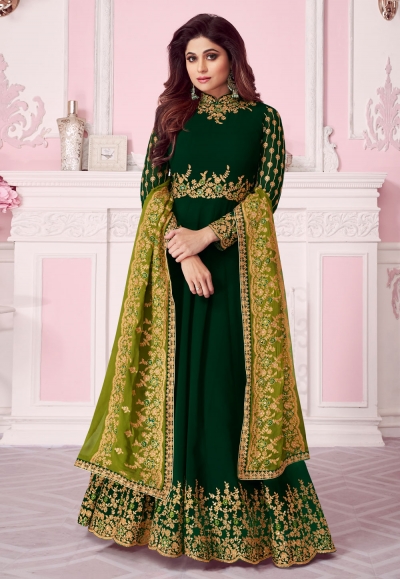 Shamita shetty green georgette embroidered long anarkali suit 8258
