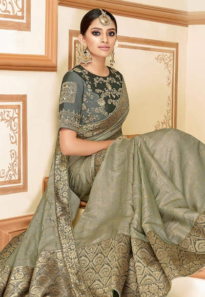 Gray silk party wear saree 11036