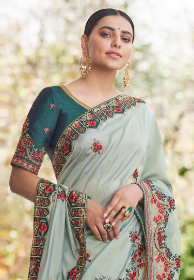 Gray silk party wear saree 74598