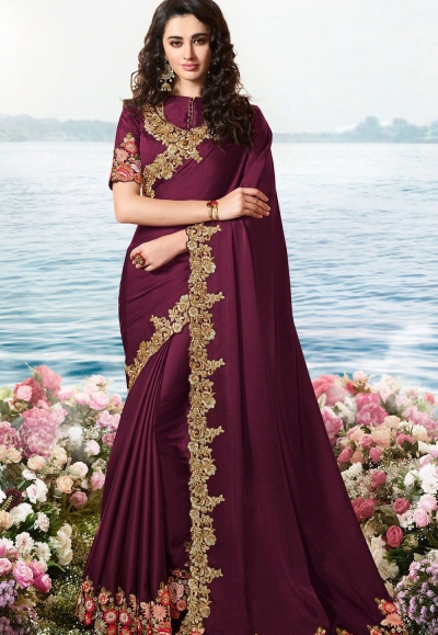 purple art silk heavy embroidered saree 6213