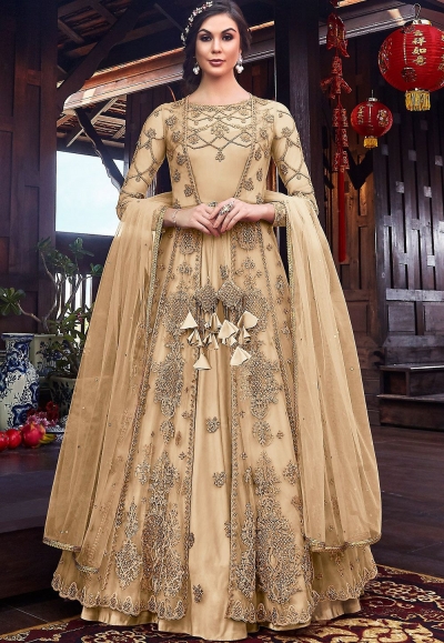 Designer Rama Color With Jacket Long Anarkali Semi Stitched Gown_Swagat  5908 - RJ Fashion