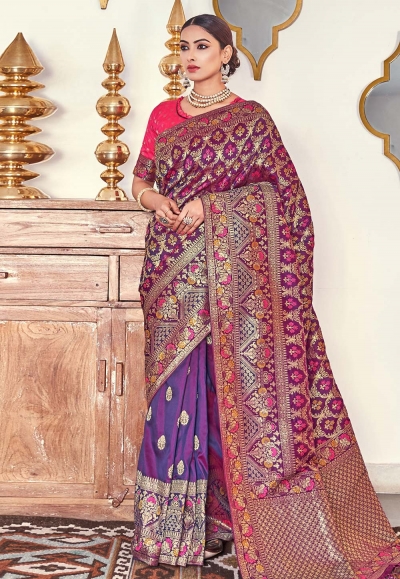 Royal Purple Banarasi Lichi Silk Saree