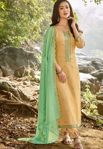 Buy Indian Suits Cambric Cotton Olive Green Trouser Suit LSTV120534
