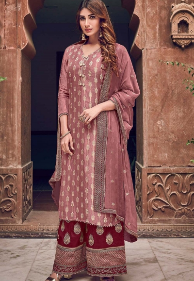 Paint Style Maroon Embroidery Jacquard Salwar Suit at Rs 2505