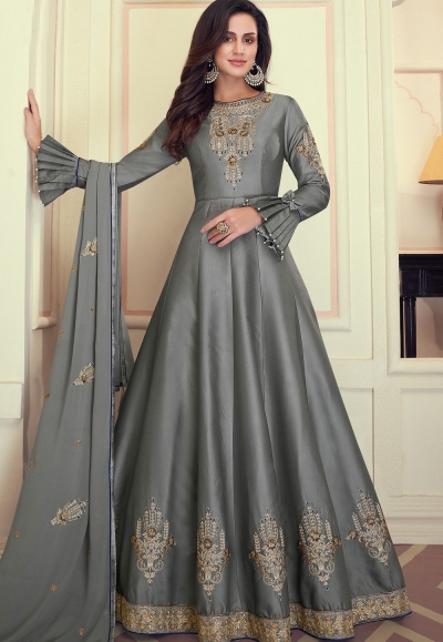 Anarkali Suits : Dark rama georgette embroidered long anarkali ...