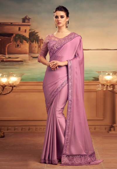 Wedding Dress Sequins Embroidered Art Silk Light Pink Saree|SARV119088