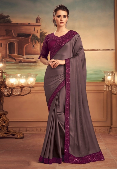 Soft Silk Classy Purple Colour Saree, Shining Party Wear