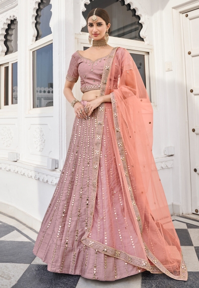 LIGHT PINK THREAD AND SEQUINS EMBROIDERED GEORGETTE FESTIVE & PARTY WEAR  SEMI STITCHED LEHENGA - SHUBHKALA - 4024744