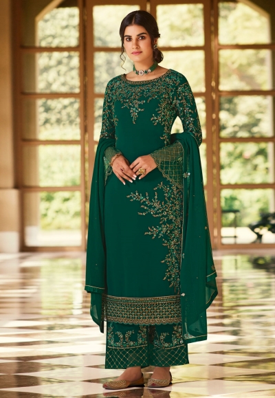 Green Heavy Long Palazzo Sharara Suit In Georgette SFSA333402