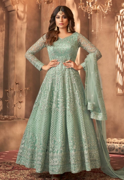 Buy Dola Silk Floor Length Anarkali Salwar Suit For Festival Online