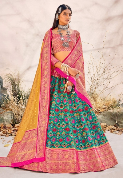 Buy JUNIPER Green Women's Green Dull Satin Printed Lehenga Choli With Satin  Lining | Shoppers Stop