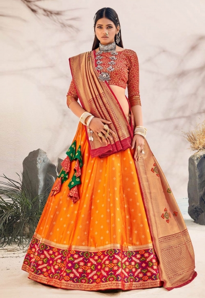 Buy Orange Chrome Applique Aveline Lehenga Set - Falguni Shane Peacock