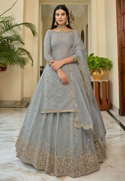 Indo Western Ghagra with Leather Work - Palki Boutique