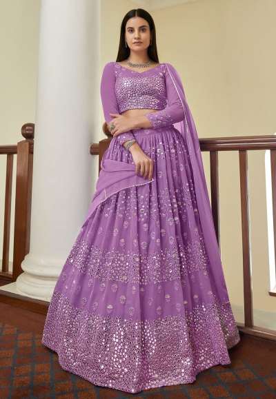Heavy Butter Silk Purple Colour Wedding wear Mirror Work Lehenga Choli –  TheDesignerSaree