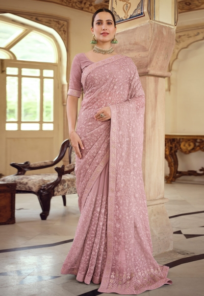 Buy Watermelon Pink Chiffon Saree online-Karagiri