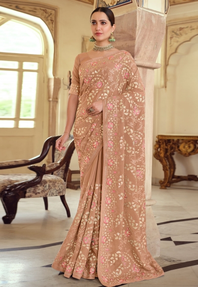 Peach Zari Woven Party Wear Saree In Tissue 4659SR03