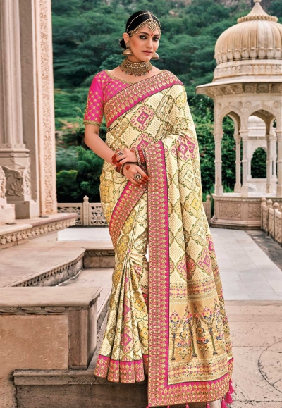 Benzer Cream Silk South Silk Saree with blouse piece|WO-SS-366 – Benzerworld