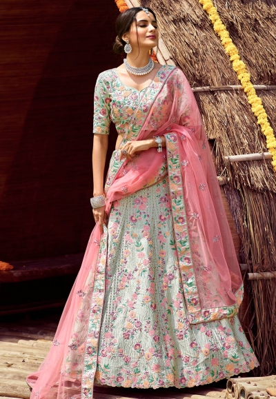 Buy Light Pink Heavy Embroidered Lehenga Online in USA – Pure Elegance