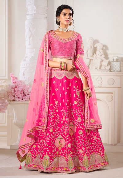Red With Golden Raw Silk Baby Shower Bridle Lehenga Choli Dress - GENNEXT -  3290534