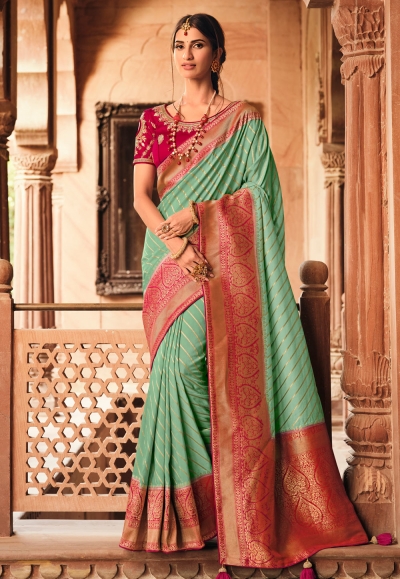 Mint Green Woven Celebrities Exclusive Designer Saree with Embroidered –  zarikaariindia.com