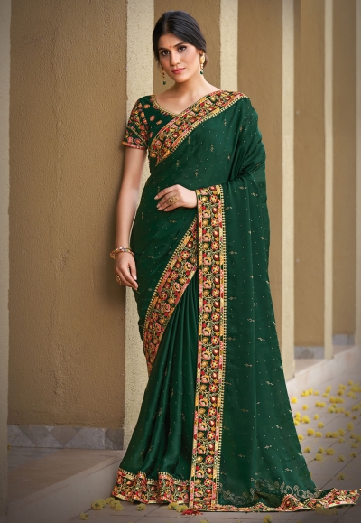 Buy Stylish Georgette Green Saree with Blouse piece For Women Online In  India At Discounted Prices