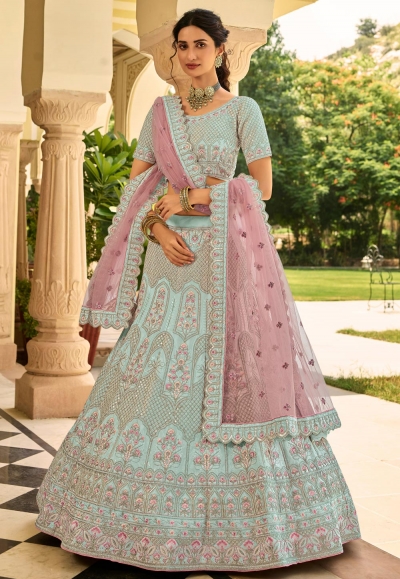 Buy Eid Special Light Blue Silk Party Wear Lehenga Choli Online - LLCV01658  | Andaaz Fashion
