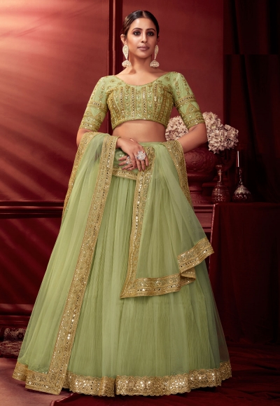 Light Green Georgette Lehenga Choli Having Lucknowi work and Banarasi –  Ethnos