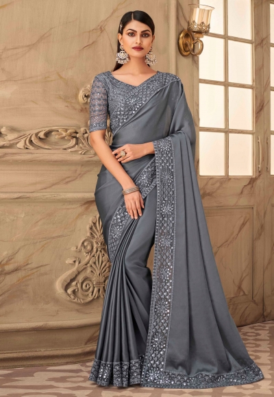 Grey silk saree with blouse 464A