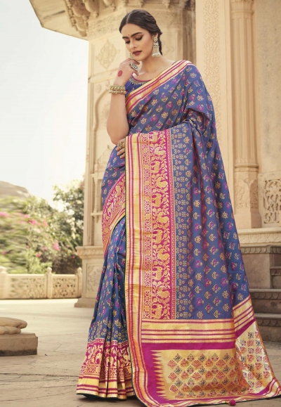 Blue silk saree with blouse 10155