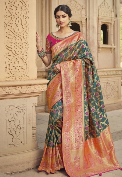 Grey silk festival wear saree 10152