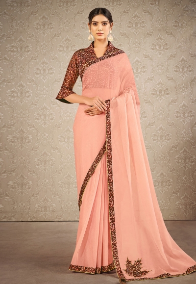 Peach silk saree with blouse 41908
