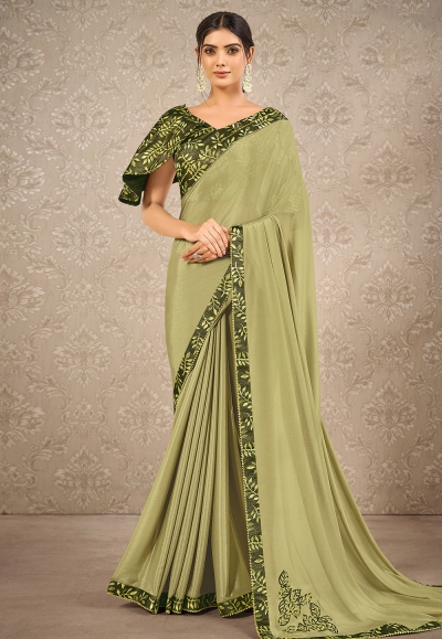 Light green silk georgette saree with blouse 41910