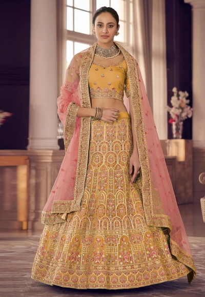 Mustard Organza Embroidered Lehenga Set Design by Angad Singh at Pernia's  Pop Up Shop 2024