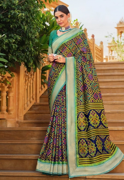 Festive Wear Fancy Art Silk Fabric Border Work Saree In Dark Green Col – Simple  Sarees