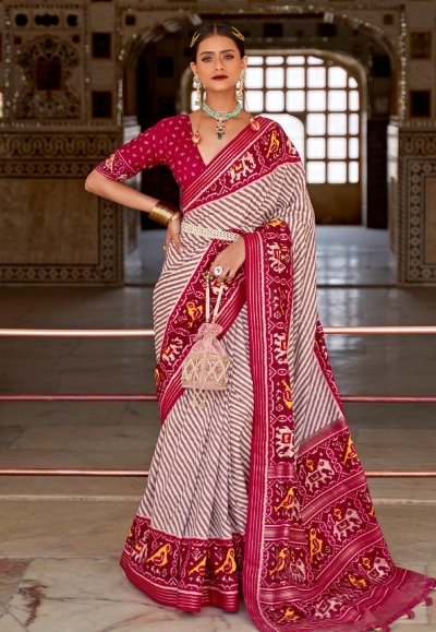 Buy Chechern Woven Patola Jacquard, Cotton Silk Silver, Red, White, Yellow  Sarees Online @ Best Price In India | Flipkart.com