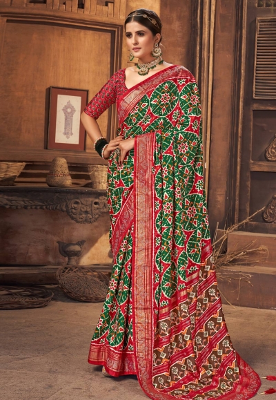 Firozi Green Paithani Weave Printed Saree with embroidered Blouse M048 –  Ethnic's By Anvi Creations