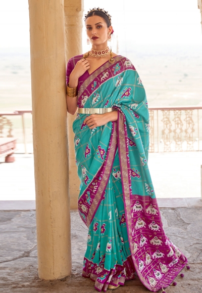 Blue Designer Fancy Banarasi Silk saree With Pink Blouse