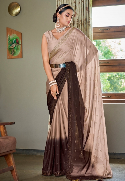 Designer, Festive, Party Wear Beige and Brown color Georgette fabric Saree  : 1876347