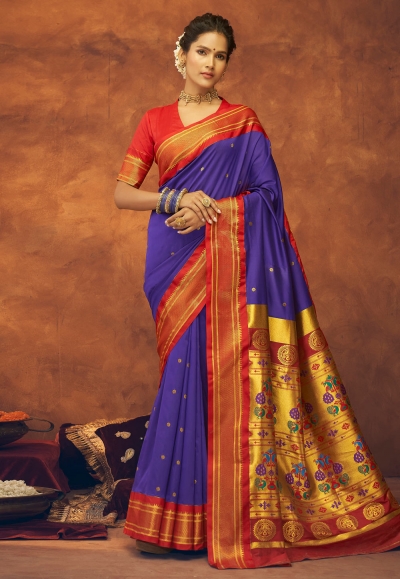 Gray Color Pure Soft Silk paithani Saree With gold zari – Ennayou.com