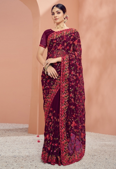 Buy Pihu Fashion Printed Kasavu Georgette Red Sarees Online @ Best Price In  India | Flipkart.com
